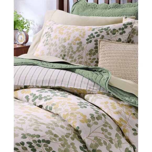 Charter Club Leaves Reversible 3-Piece Cotton Comforter Set Green Multi King - Picture 6 of 9